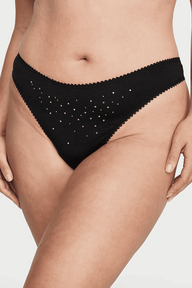 Трусики БАВОВНЯНІ СТРІНГИ BLACK V-EMBL Victoria`s Secret