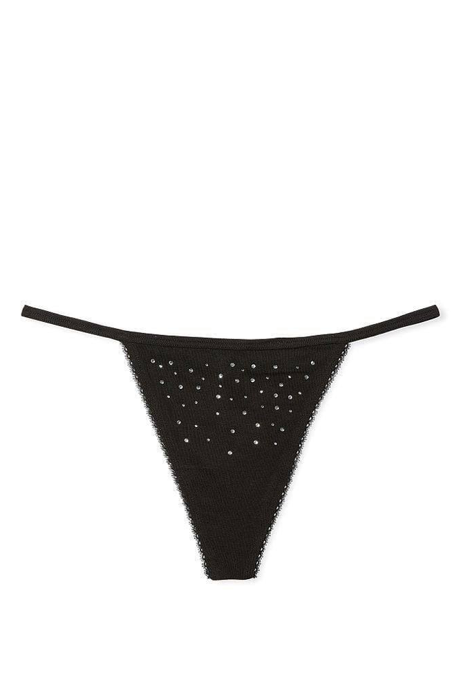 Трусики БАВОВНЯНІ СТРІНГИ BLACK V-EMBL Victoria`s Secret