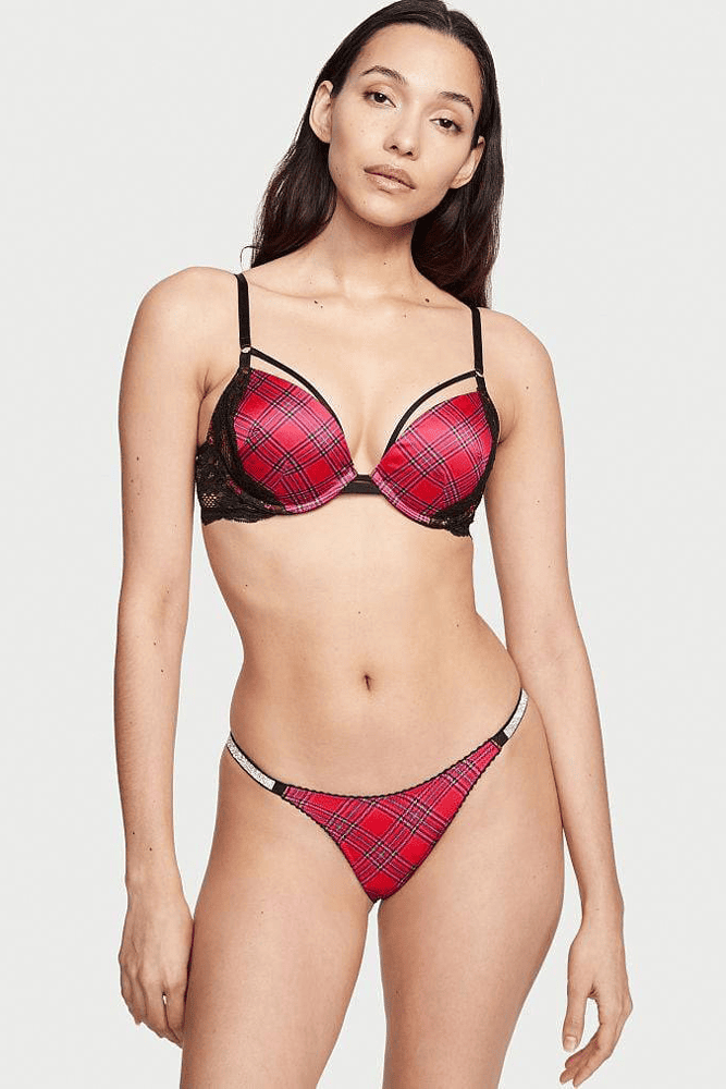 Трусики ЗІ СТРАЗАМИ БРАЗИЛІАНИ RED PLAID Victoria`s Secret