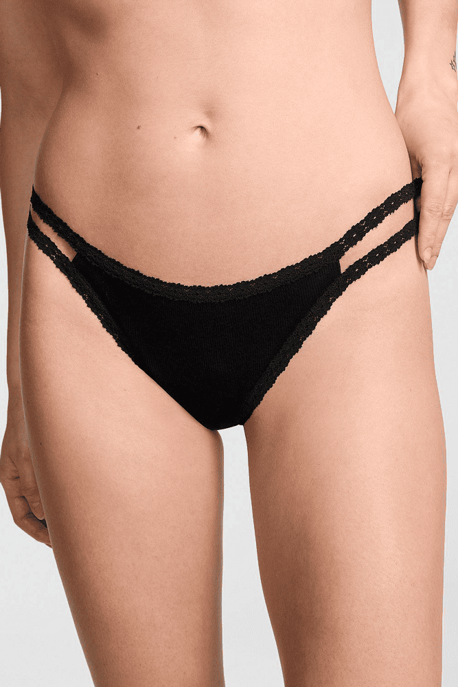 Трусики БАВОВНЯНІ СТРІНГИ РУБЧИК BLACK STRIP Victoria`s Secret