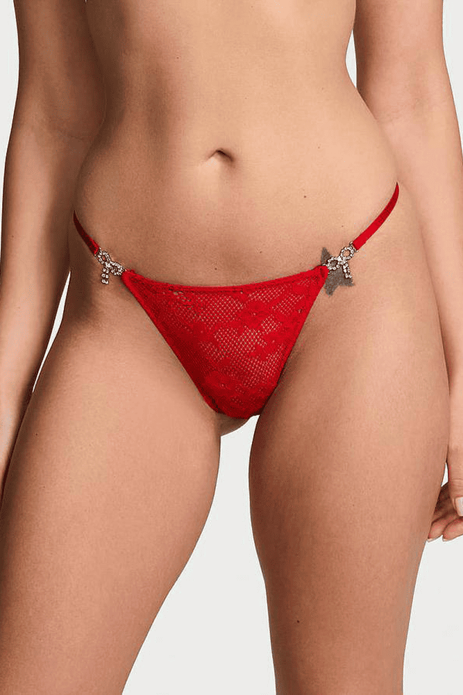 Трусики ЗІ СТРАЗАМИ V-THONG RED BOW Victoria`s Secret