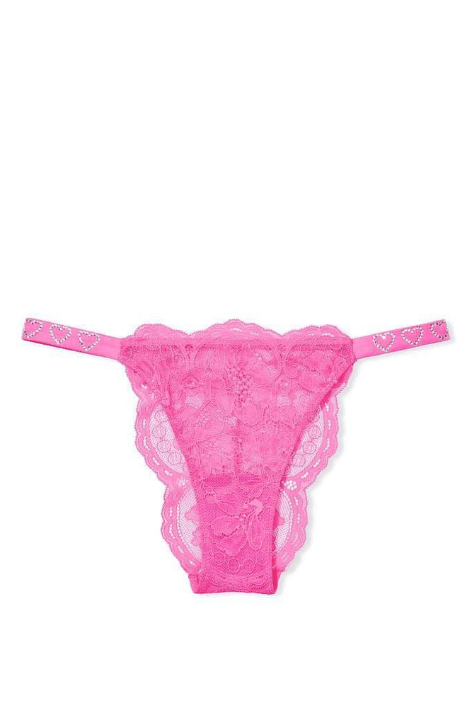 Трусики ЗІ СТРАЗАМИ БРАЗИЛІАНИ МЕРЕЖИВО NEON PINK HEARTS Victoria`s Secret