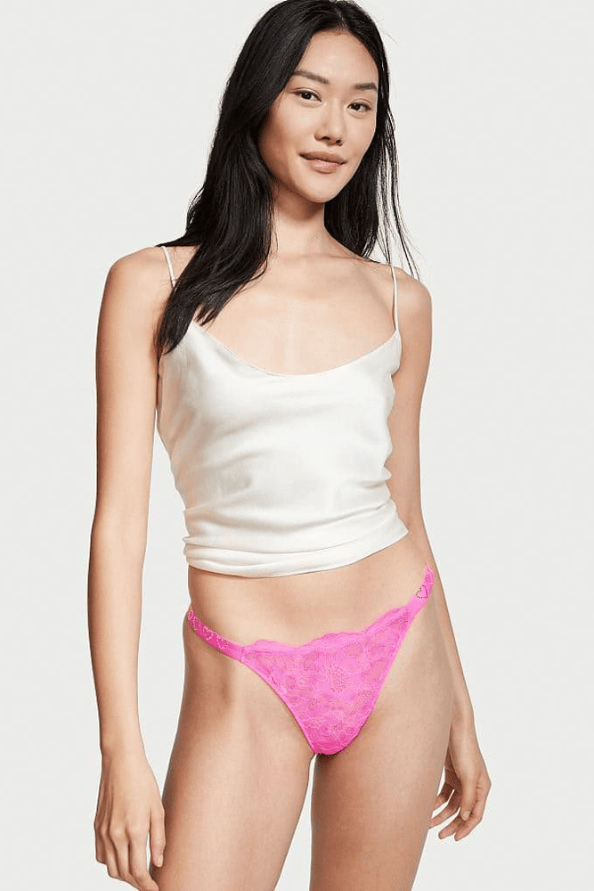 Трусики ЗІ СТРАЗАМИ БРАЗИЛІАНИ МЕРЕЖИВО NEON PINK HEARTS Victoria`s Secret
