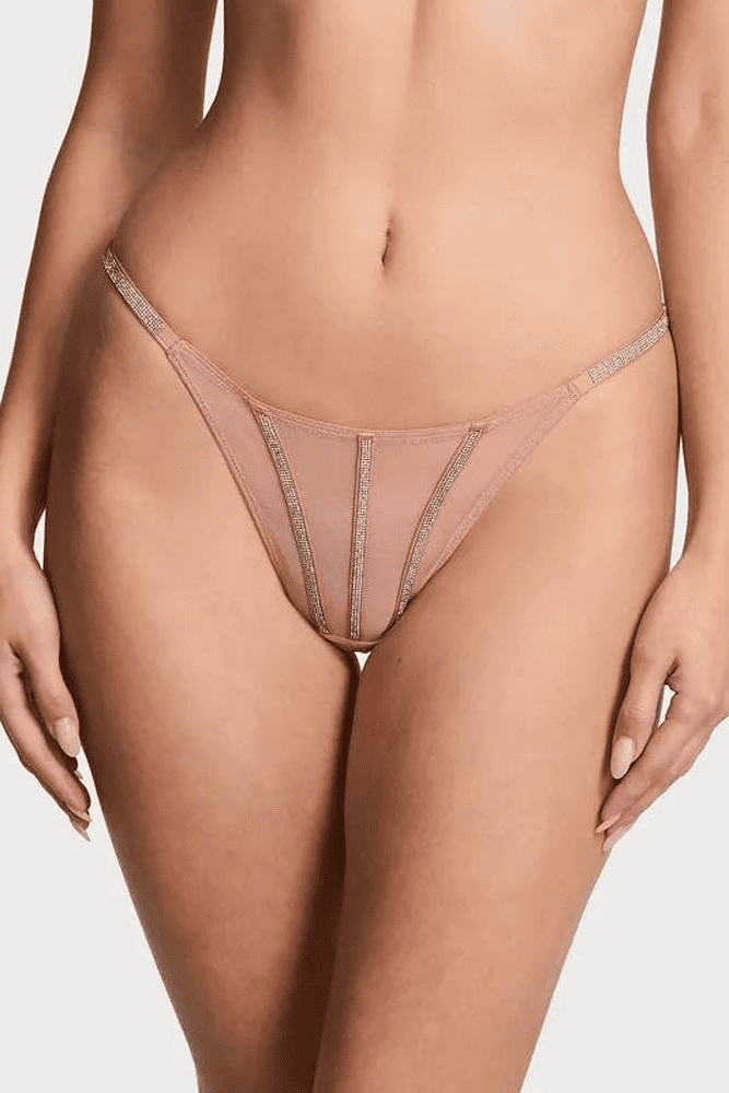 Трусики ЗІ СТРАЗАМИ СТРІНГИ МЕРЕЖИВО CARAMEL LINES Victoria`s Secret