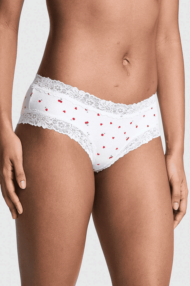 Трусики хлопчатобумажные бразилианы рубчик WHITE CHERRY Victoria`s Secret