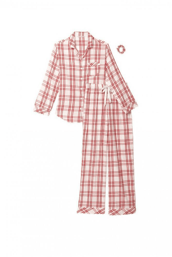 ПИЖАМА ФЛАНЕЛЬ ДЛИННАЯ WHITE/RED PLAID Victoria`s Secret