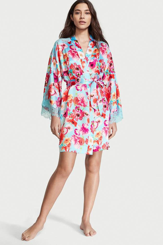 ХАЛАТ САТИНОВИЙ BLUE FLORAL LACE Victoria`s Secret ХАЛАТ САТИНОВИЙ BLUE FLORAL LACE Victoria`s Secret