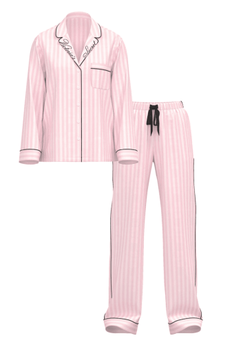 ПИЖАМА ФЛАНЕЛЬ ДЛИННАЯ PINK STRIPE LOGO Victoria`s Secret