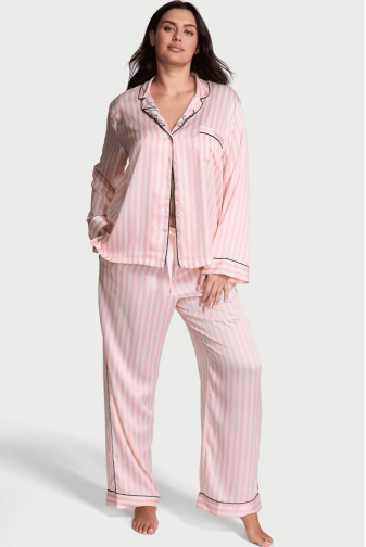 ПІЖАМА САТИН ДОВГА PINK STRIPE COLLAR EMBR Victoria`s Secret