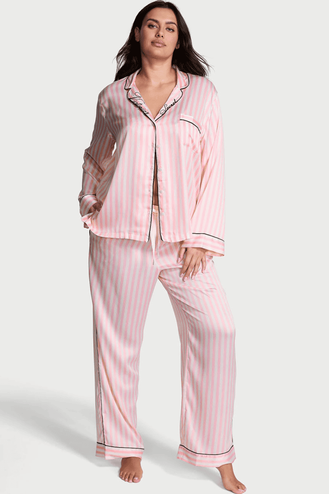 ПІЖАМА САТИН ДОВГА PINK STRIPE COLLAR EMBR Victoria`s Secret