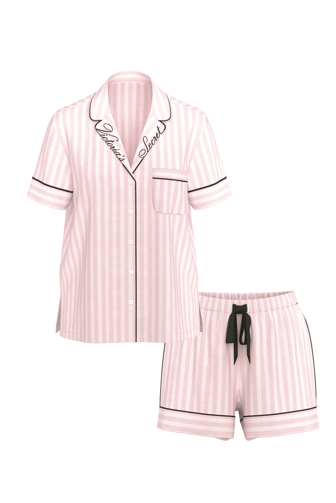 ПІЖАМА ФЛАНЕЛЬ КОРОТКА PINK STRIPE COLLAR EMBR Victoria`s Secret